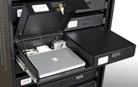 Single width secure locking laptop drawer